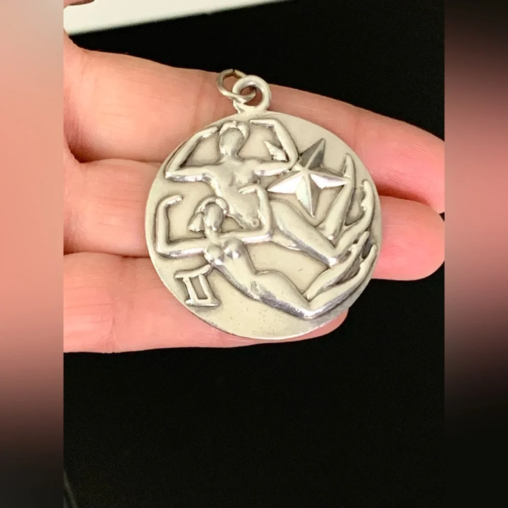 Vintage 1950s Margot De Taxco Zodiac Sterling Silver Gemini Pendant Necklace 24” - Picture 13 of 15